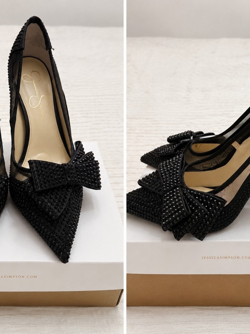 Jessica Simpson Black Studded Pointed-Toe Bow Pumps